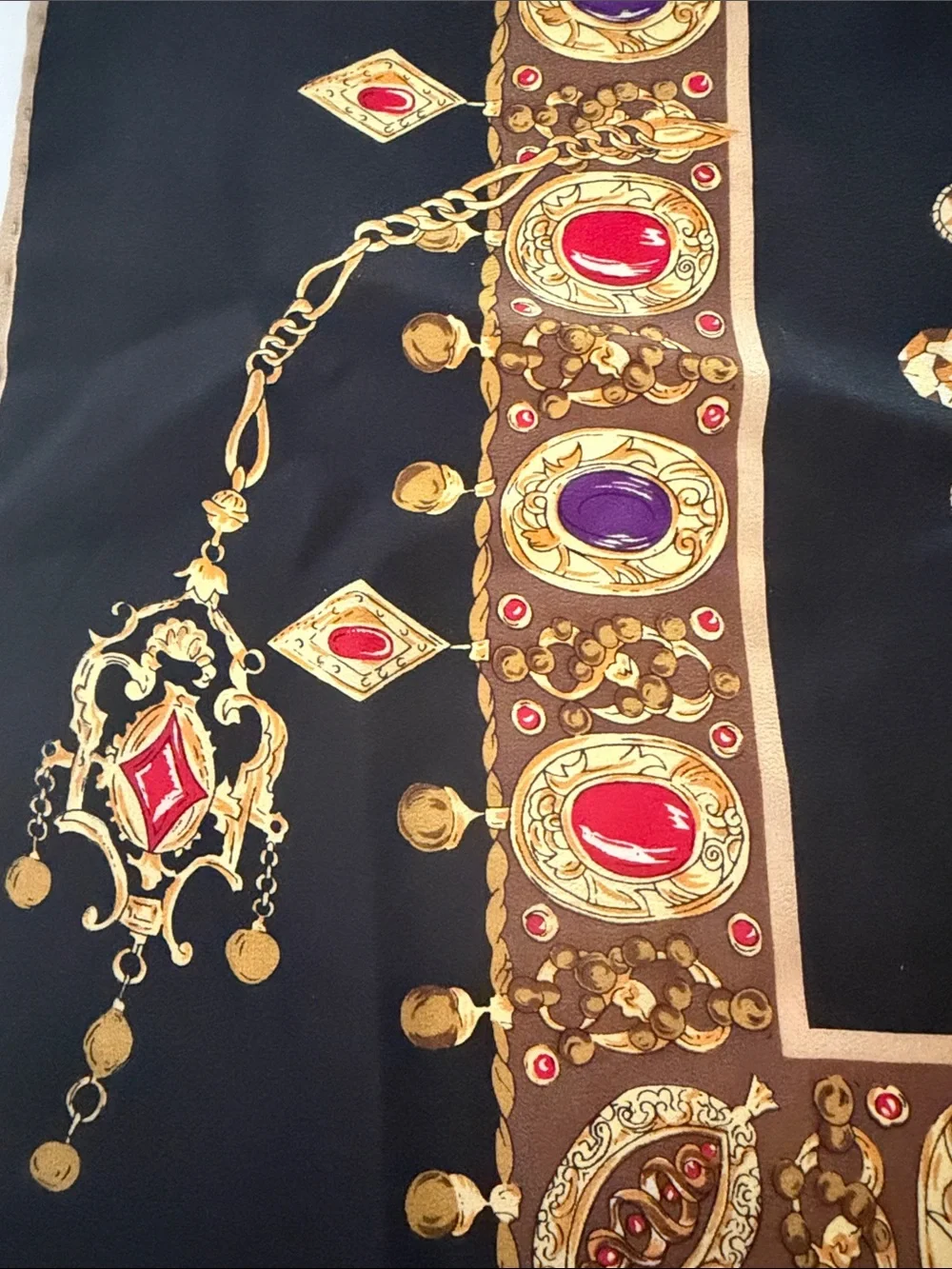 80s Trompe L'Oeil Jewel Status Print Vintage Silk Square Scarf Headscarf CASCA